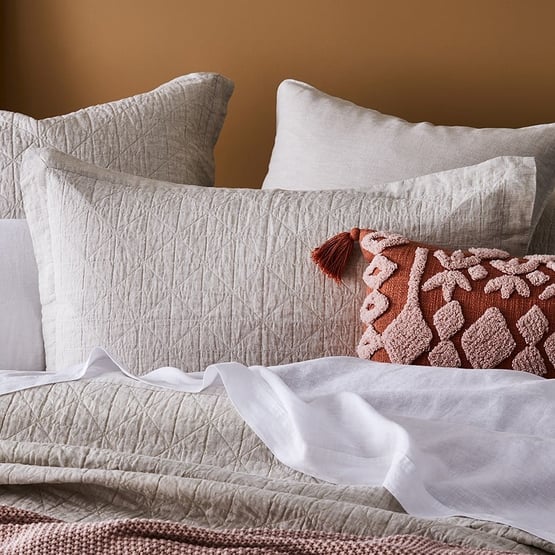 Vintage Washed Linen Linen Quilted Coverlet  Separates