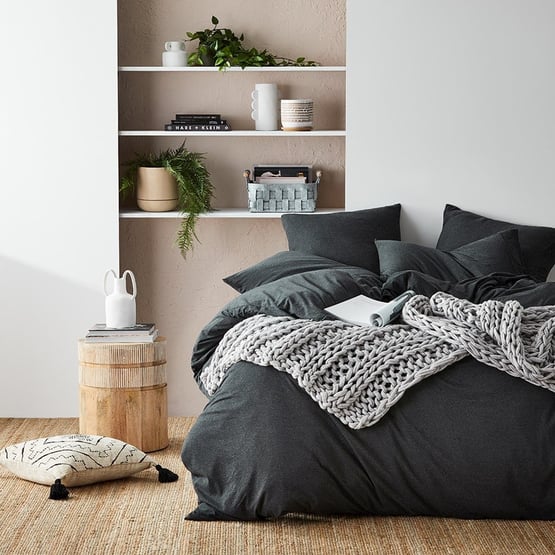 Ultra Soft Jersey Black Marble Quilt Cover Separates