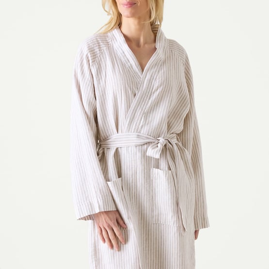 Vintage Washed Linen Linen & White Stripe Robe