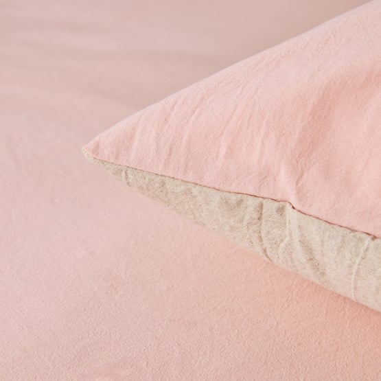 Olsen Linen Cotton Natural & Pink Quilt Cover Set 