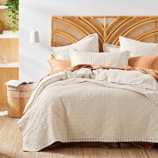 Vintage Washed Linen Linen Check Quilted Coverlet Separates