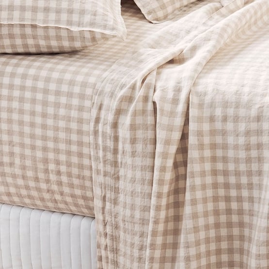 Vintage Washed Linen Linen Check Sheet Separates