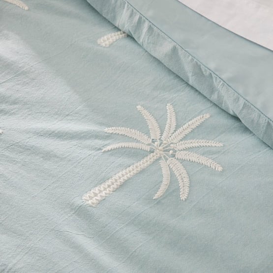 Byron Palm Blue Embroidered Quilt Cover Separates