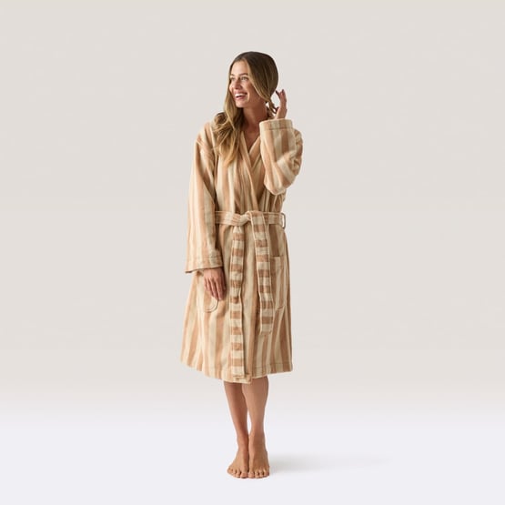 Terry Stripe Almond & Natural Bath Robe