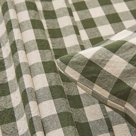 Stonewashed Cotton Basil Gingham Sheet Separates