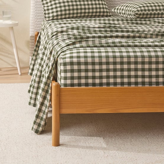 Stonewashed Cotton Basil Gingham Sheet Separates