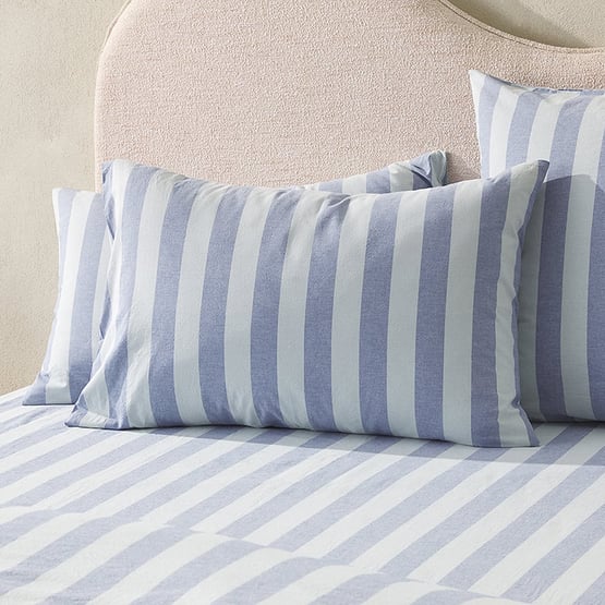 Stonewashed Cotton Blue Block Stripe Pillowcases