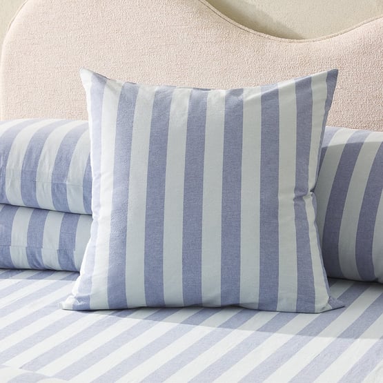 Stonewashed Cotton Blue Block Stripe Pillowcases