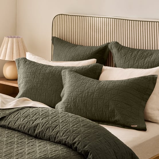 Vintage Washed Linen Thyme Quilted Coverlet