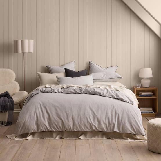 Stonewashed Cotton Piped Charcoal Stripe Quilt Cover Separates