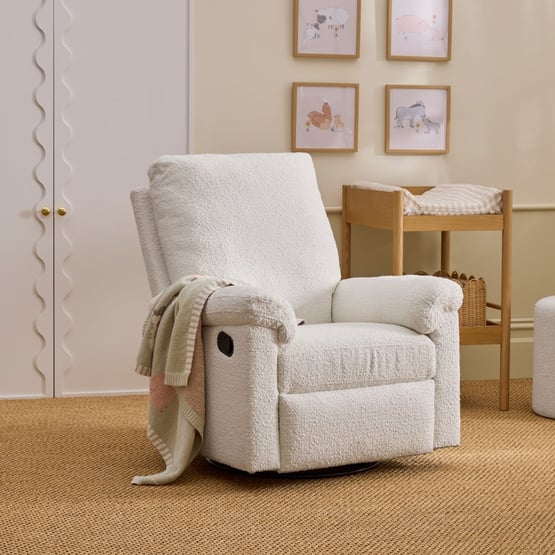 Byron White Boucle Swivel and Recline Chair