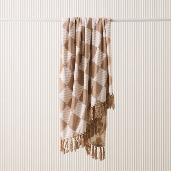 Aspen Brown Sugar Harlequin Fleece Tassel Throw
