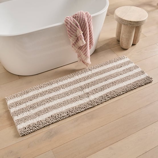 Microplush Stone Marle Stripe Bobble Bath Runner