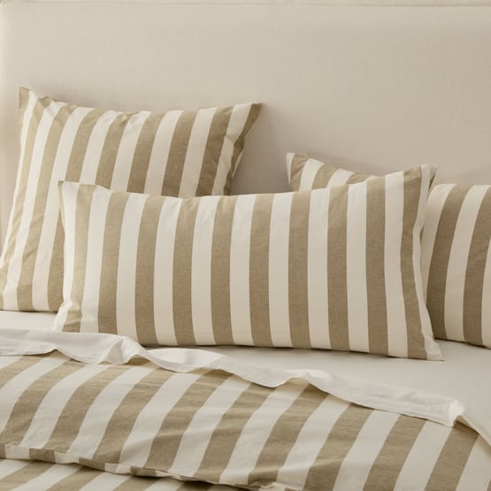 Stonewashed Cotton Olive & Coconut Stripe Quilt Cover Separates