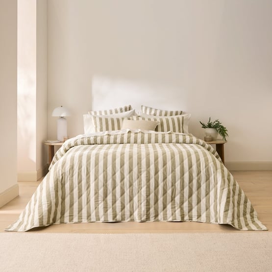 Stonewashed Cotton Olive & Coconut Quilted Coverlet Separates