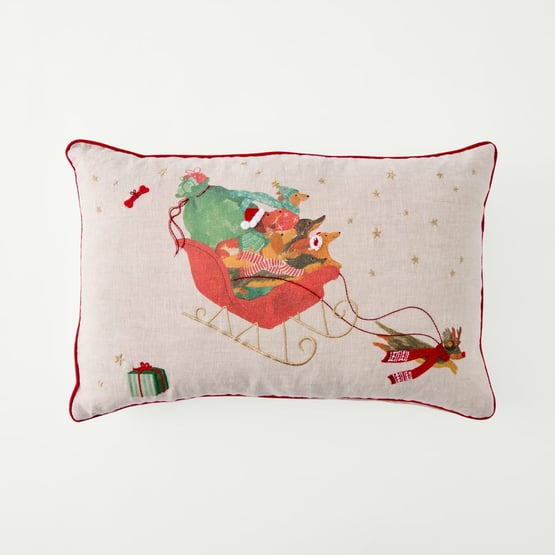 Festive Dachshunds Linen Cushion