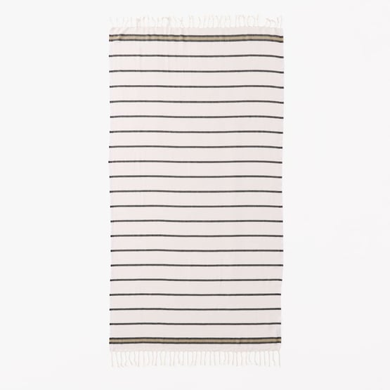 European Khaki Stripe Turkish Peshtemal Beach Towel