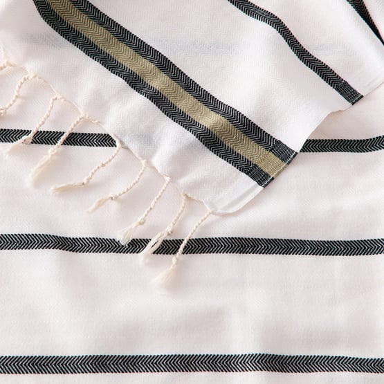 European Khaki Stripe Turkish Peshtemal Beach Towel