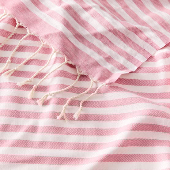 European Pink Stripe Turkish Peshtemal Beach Towel