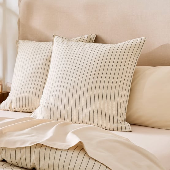 Washed Bamboo Linen Black & Natural Stripe Pillowcases