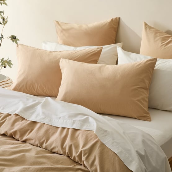 Stonewashed Cotton Sesame Pillowcases