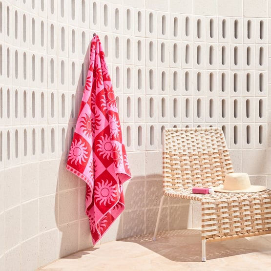 Sundown Pink Luxe Velour Beach Towel