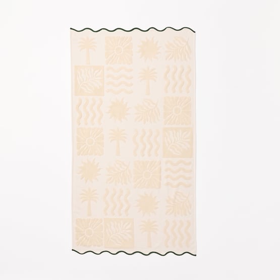 Cream Motif Terry Textured Beach Towel