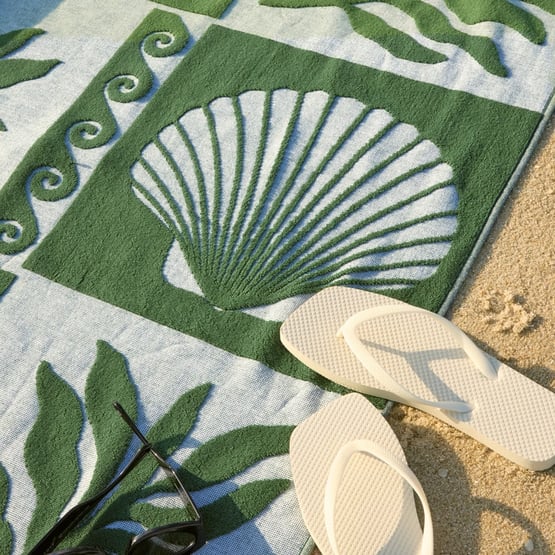 Green Motif Terry Textured Beach Towel