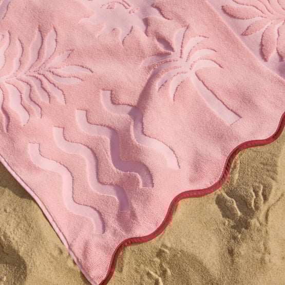 Pink Motif Terry Textured Beach Towel