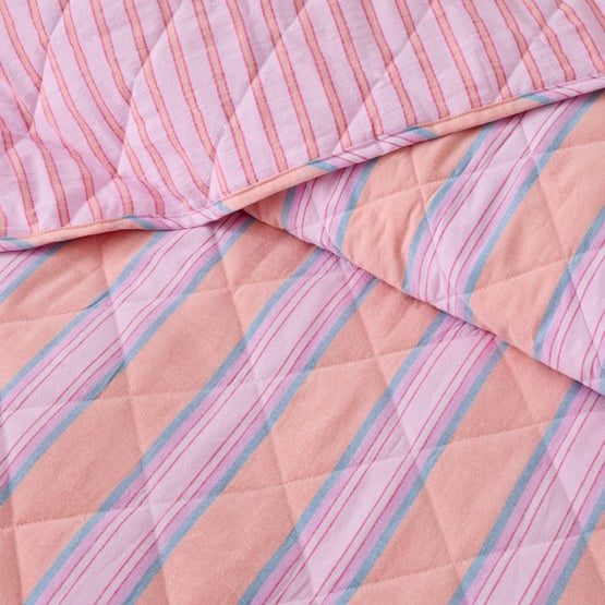 Yarn Dyed Lottie Pink Stripe Quilted Coverlet Separates