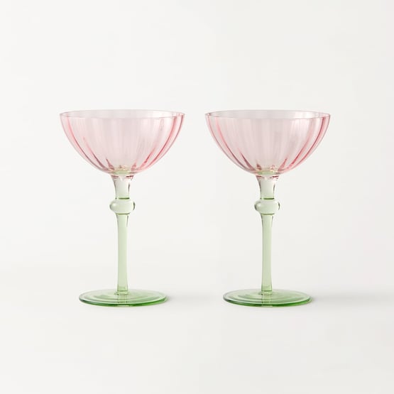 Carlita Drinkware Pink & Green Cocktail Glass Pack of 2