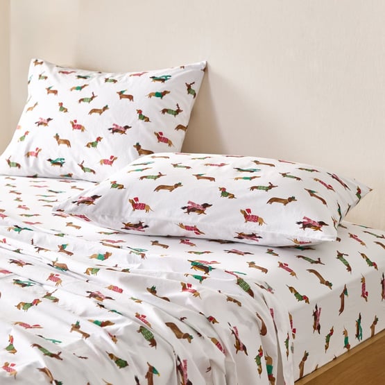 Christmas Dachshund White Sheet Set