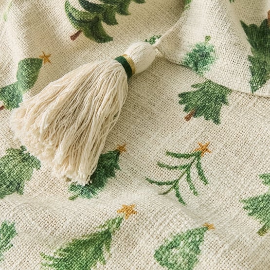 Green Tree Festive Cotton Throw