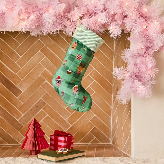 Green Christmas Animals Stocking