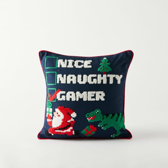 Nice, Naughty, Gamer Navy Christmas Cushion
