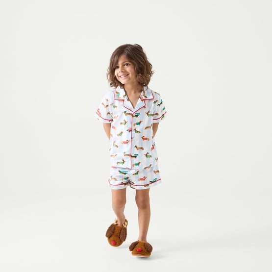 Kid's Christmas Dachshund Blue Short Pyjama Set