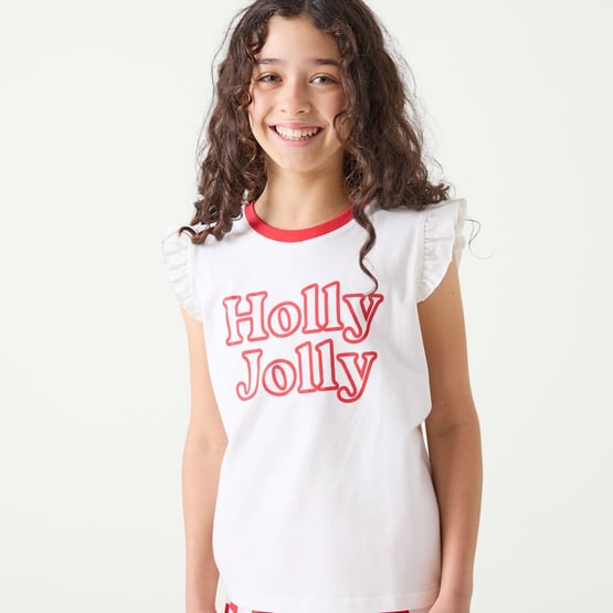 Kid's Ruffle Holly Jolly Red Short Pyjama Set