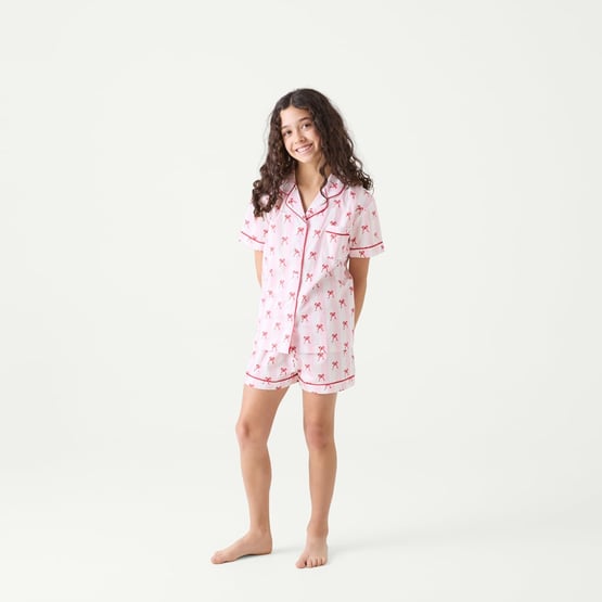 Kid's Bows Pink Short Pyjama Set