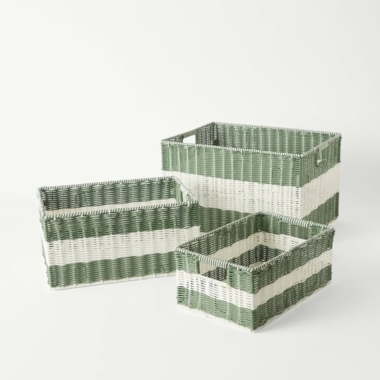 Eden Green & White Storage Baskets