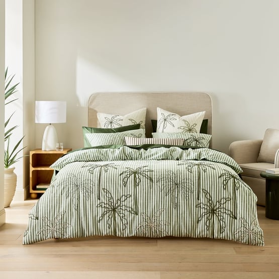 Kailani Green Embroidered Quilt Cover Set + Separates