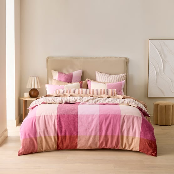 Linen Cotton Sunlit Berry Check Quilt Cover Set + Separates