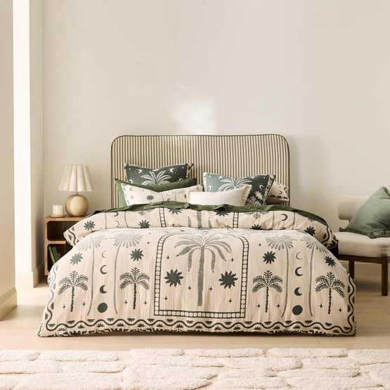 Summer Palm Jacquard Green Quilt Cover Separates