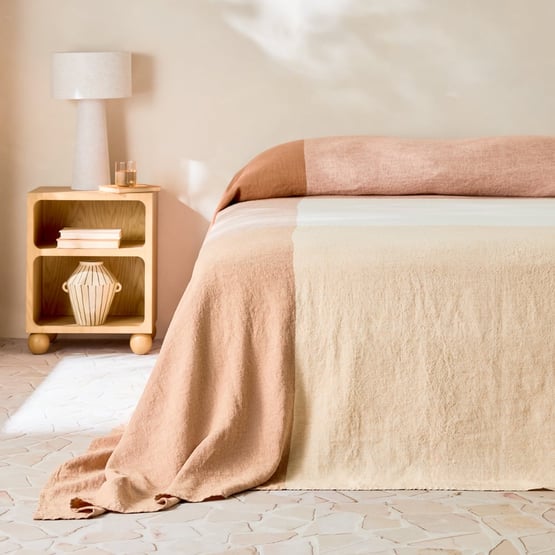 Vintage Washed Linen Hazelnut & Caramel Check Bedcover